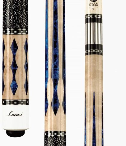 Lucasi Custom 58" 2-Piece Pool Cue with Upgraded Low Deflection Shaft, Blue Luster Inlays, 18oz in Kuwait