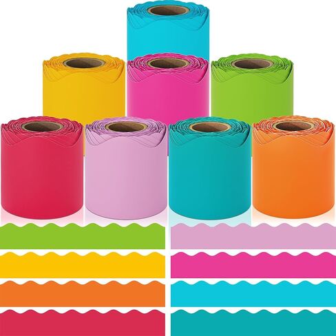 Bulletin Board Borders, 8 Rolls 262.4 Ft Bright Scalloped Bulletin Borders, Colorful Bulletin Board Decorations for Classroom Chalkboard Wall, School Whiteboard Trim DIY, Home, Office, Posters & Party in Kuwait
