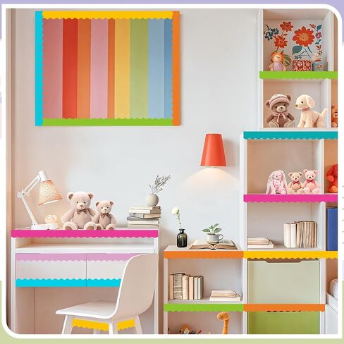 Bulletin Board Borders, 8 Rolls 262.4 Ft Bright Scalloped Bulletin Borders, Colorful Bulletin Board Decorations for Classroom Chalkboard Wall, School Whiteboard Trim DIY, Home, Office, Posters & Party in Kuwait