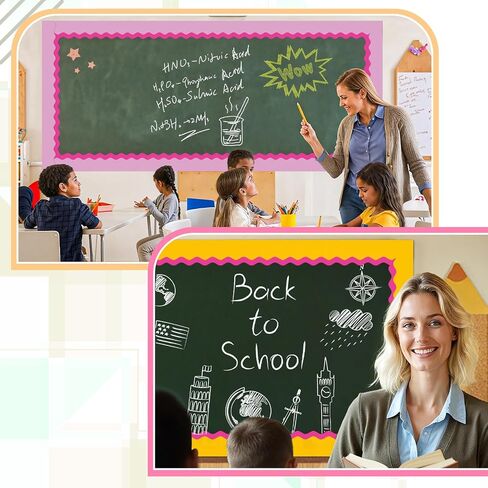 Bulletin Board Borders, 8 Rolls 262.4 Ft Bright Scalloped Bulletin Borders, Colorful Bulletin Board Decorations for Classroom Chalkboard Wall, School Whiteboard Trim DIY, Home, Office, Posters & Party in Kuwait