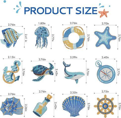 Sitsink Ocean Diamond Art Keychains - 12 Pcs Marine Animal Nautical Diamond Painting Key Chains, 3D Rhinestone DIY Craft Kit for Adult in Kuwait