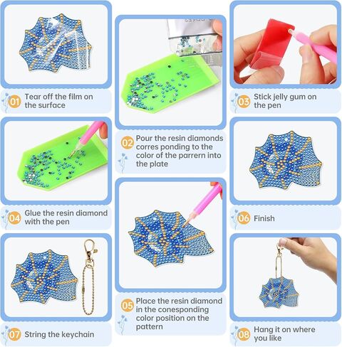 Sitsink Ocean Diamond Art Keychains - 12 Pcs Marine Animal Nautical Diamond Painting Key Chains, 3D Rhinestone DIY Craft Kit for Adult in Kuwait