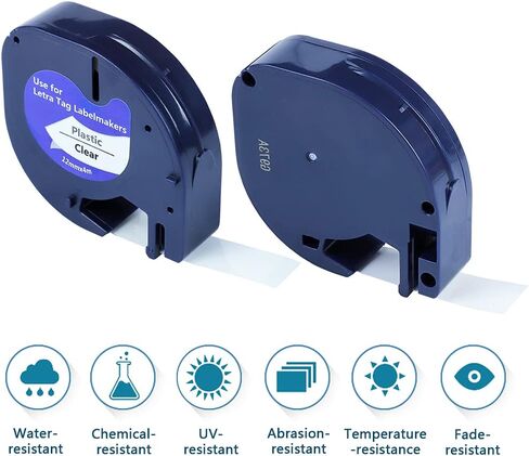 BIGGER Compatible Label Tapes Replacement for Dymo LetraTag Refills, 91331, 12mm x 4m, 1/2 x 13, Plastic, Black Print on White, used with Dymo LetraTag LT-100T LT-100H, 6 Packs in Kuwait