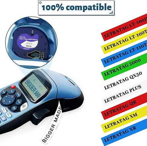 BIGGER Compatible Label Tapes Replacement for Dymo LetraTag Refills, 91331, 12mm x 4m, 1/2 x 13, Plastic, Black Print on White, used with Dymo LetraTag LT-100T LT-100H, 6 Packs in Kuwait