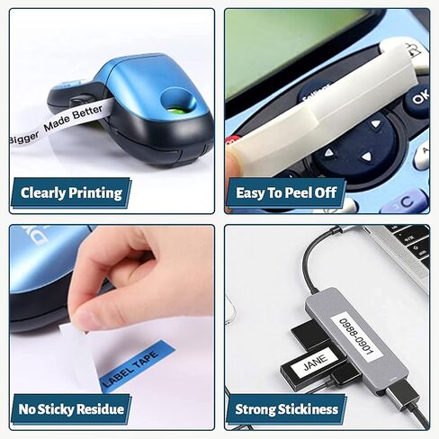 BIGGER Compatible Label Tapes Replacement for Dymo LetraTag Refills, 91331, 12mm x 4m, 1/2 x 13, Plastic, Black Print on White, used with Dymo LetraTag LT-100T LT-100H, 6 Packs in Kuwait