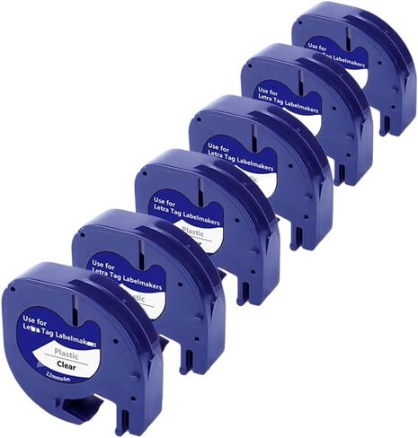 BIGGER Compatible Label Tapes Replacement for Dymo LetraTag Refills, 91331, 12mm x 4m, 1/2 x 13, Plastic, Black Print on White, used with Dymo LetraTag LT-100T LT-100H, 6 Packs in Saudi Arabia