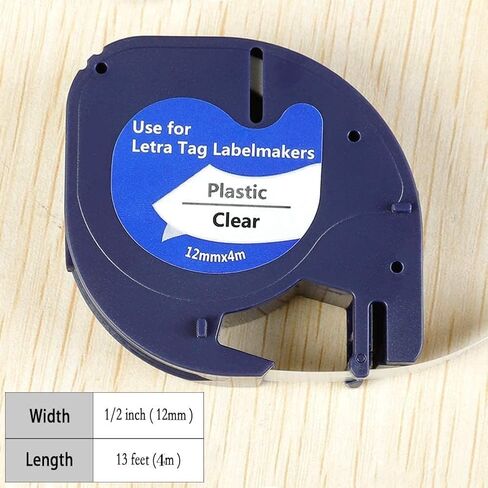 BIGGER Compatible Label Tapes Replacement for Dymo LetraTag Refills, 91331, 12mm x 4m, 1/2 x 13, Plastic, Black Print on White, used with Dymo LetraTag LT-100T LT-100H, 6 Packs in Saudi Arabia