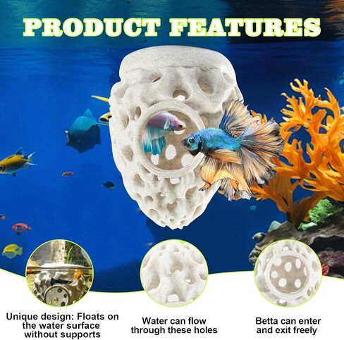 3D Printed Floating Betta Hideout Feeding Rings for Small Fish Resting Spot for Corydoras Shrimp Cave Aquarium Floating Decorative in Kuwait