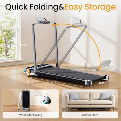 AKLUER Walking Pad Treadmill with Incline Under Desk Treadmill, 2 in 1 Portable Compact Treadmill for Home with Remote Control, LCD Display, Small Walking Jogging Machine, 265lbs Weight Capacity in Kuwait