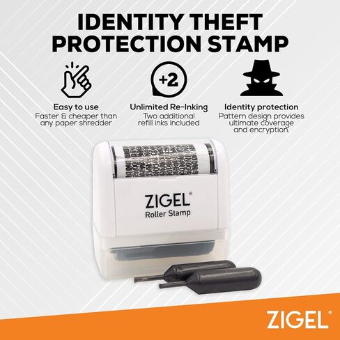 ZIGEL Identity Theft Protection Stamp - Roller Stamp with Two Replacement Ink Tubes in Kuwait