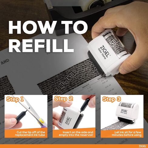 ZIGEL Identity Theft Protection Stamp - Roller Stamp with Two Replacement Ink Tubes in Kuwait