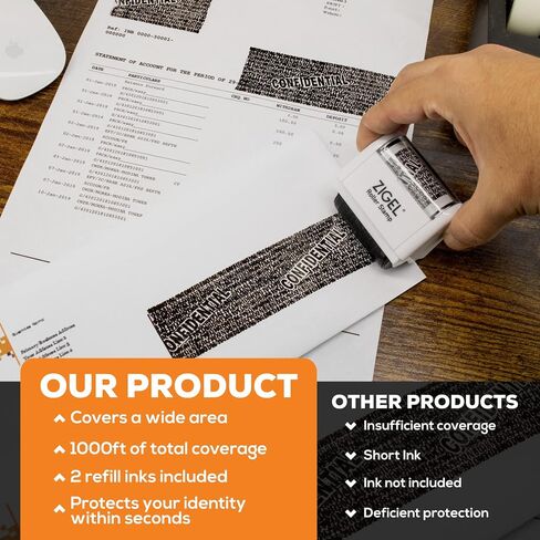 ZIGEL Identity Theft Protection Stamp - Roller Stamp with Two Replacement Ink Tubes in Kuwait