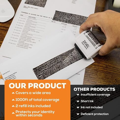 ZIGEL Identity Theft Protection Stamp - Roller Stamp with Two Replacement Ink Tubes in Kuwait