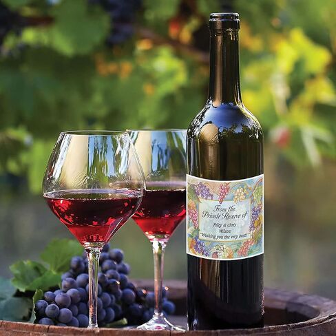 صور ملونة Bacchus Bottle Bottle ، مخصصة مع السنة ، والاسم والرسالة ، مجموعة من 36 ملصقات لاصقة ذاتية ، صفائح تسمية مسطحة مخصصة مخصصة ، 3-3/4 "× 3-3/8" in Kuwait