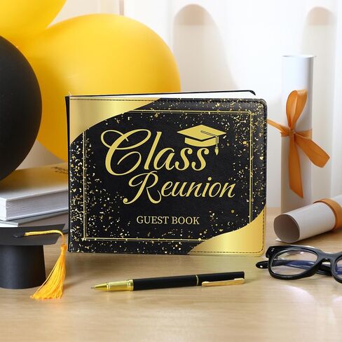 Patelai Class Reunion Guest Book with Pen Gensing Themkeaking Decorations College High School Scip and Write ، 112 Pages (Black ، Class Reunion) in Kuwait