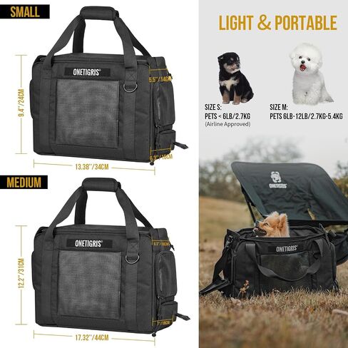 Onetigris Portable Pet Carrier for Small Puppy Dog and Cat, Multi Carry Way Soft Sided Carrier, Lightweight Adjustable Travel Pet Carrier for Outdoor Walking, Vet Visit, Camping, Up to 12lbs in Saudi Arabia