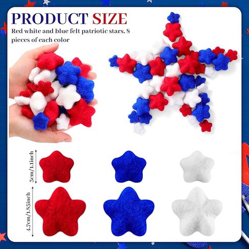 24 Pcs 4th of July Red White and Blue Decorations, Felt Patriotic Star Ornaments 4th of July Independence Day Home Decor Red Blue White Stars for Vase Bowl Filler Craft Table (1.2'', 1.6'') in Saudi Arabia