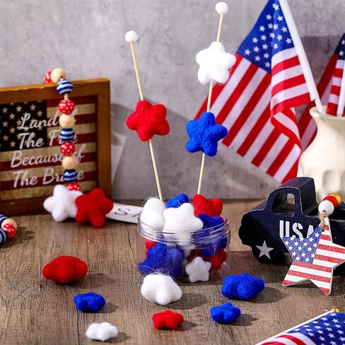 24 Pcs 4th of July Red White and Blue Decorations, Felt Patriotic Star Ornaments 4th of July Independence Day Home Decor Red Blue White Stars for Vase Bowl Filler Craft Table (1.2'', 1.6'') in Saudi Arabia