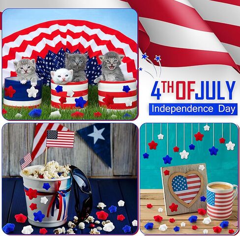 24 Pcs 4th of July Red White and Blue Decorations, Felt Patriotic Star Ornaments 4th of July Independence Day Home Decor Red Blue White Stars for Vase Bowl Filler Craft Table (1.2'', 1.6'') in Saudi Arabia