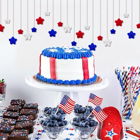 24 Pcs 4th of July Red White and Blue Decorations, Felt Patriotic Star Ornaments 4th of July Independence Day Home Decor Red Blue White Stars for Vase Bowl Filler Craft Table (1.2'', 1.6'') in Saudi Arabia