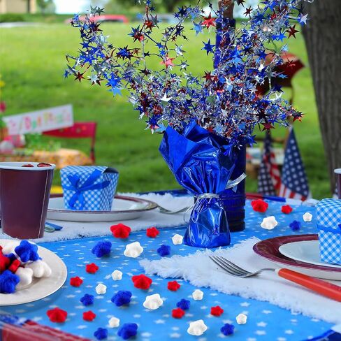 24 Pcs 4th of July Red White and Blue Decorations, Felt Patriotic Star Ornaments 4th of July Independence Day Home Decor Red Blue White Stars for Vase Bowl Filler Craft Table (1.2'', 1.6'') in Saudi Arabia