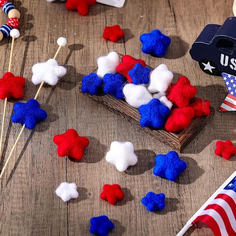 24 Pcs 4th of July Red White and Blue Decorations, Felt Patriotic Star Ornaments 4th of July Independence Day Home Decor Red Blue White Stars for Vase Bowl Filler Craft Table (1.2'', 1.6'') in Saudi Arabia