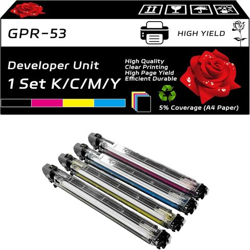 GPR-53 Developer Unit Compatible for Canon imageRUNNER Advance C3325i C3330i C3525i C3525i II C3525i III Printers, with Chip, High Yield 240000 Pages, Clear Printing (4-Pack BK/C/M/Y) in Kuwait