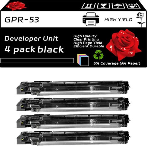 GPR-53 Developer Unit Compatible for Canon imageRUNNER Advance C3325i C3330i C3525i C3525i II C3525i III Printers, with Chip, High Yield 240000 Pages, Clear Printing (4-Pack BK/C/M/Y) in Kuwait
