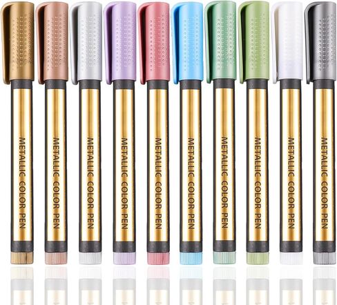 أقلام ماركر معدنية أقلام معدنية متوسطة النقطة للورق الأسود، لوحة فنية صخرية، قرع الهالوين، بيضة عيد الفصح، السيراميك، زجاج النبيذ، الكوب، البلاستيك، الخشب، مصنوعات سجل القصاصات، 10 ألوان in Kuwait