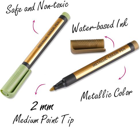 أقلام ماركر معدنية أقلام معدنية متوسطة النقطة للورق الأسود، لوحة فنية صخرية، قرع الهالوين، بيضة عيد الفصح، السيراميك، زجاج النبيذ، الكوب، البلاستيك، الخشب، مصنوعات سجل القصاصات، 10 ألوان in Kuwait