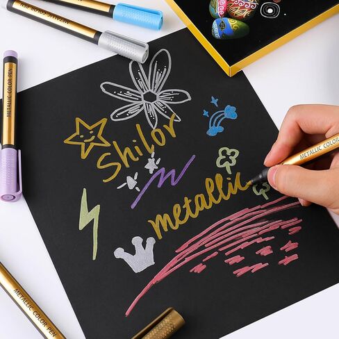 أقلام ماركر معدنية أقلام معدنية متوسطة النقطة للورق الأسود، لوحة فنية صخرية، قرع الهالوين، بيضة عيد الفصح، السيراميك، زجاج النبيذ، الكوب، البلاستيك، الخشب، مصنوعات سجل القصاصات، 10 ألوان in Kuwait