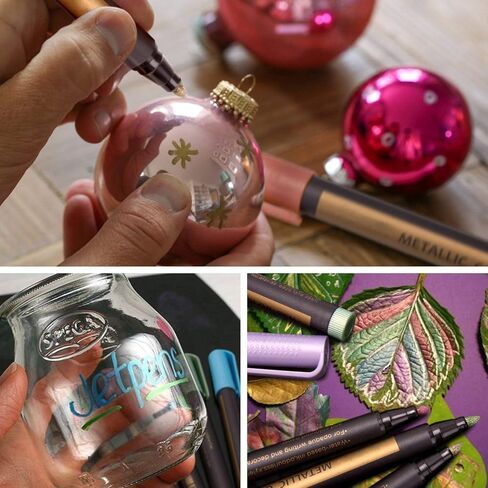 أقلام ماركر معدنية أقلام معدنية متوسطة النقطة للورق الأسود، لوحة فنية صخرية، قرع الهالوين، بيضة عيد الفصح، السيراميك، زجاج النبيذ، الكوب، البلاستيك، الخشب، مصنوعات سجل القصاصات، 10 ألوان in Kuwait