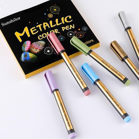 أقلام ماركر معدنية أقلام معدنية متوسطة النقطة للورق الأسود، لوحة فنية صخرية، قرع الهالوين، بيضة عيد الفصح، السيراميك، زجاج النبيذ، الكوب، البلاستيك، الخشب، مصنوعات سجل القصاصات، 10 ألوان in Kuwait