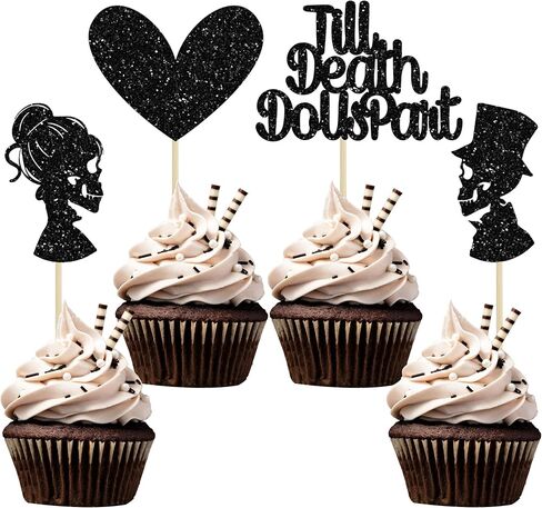 Gyufise 24pcs Happy Galentine's Cupcake Topcake Topcake Black Glitter Till Death de Us Part Cupcake يختار عيد ميلاد عيد ميلاد الزخارف اللوازم in Kuwait