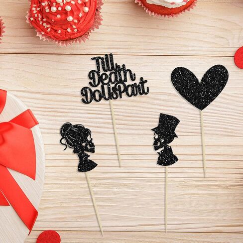 Gyufise 24pcs Happy Galentine's Cupcake Topcake Topcake Black Glitter Till Death de Us Part Cupcake يختار عيد ميلاد عيد ميلاد الزخارف اللوازم in Kuwait