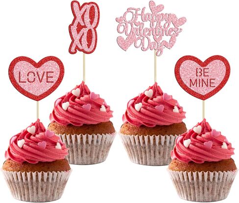 Gyufise 24Pcs Happy Galentine's Day Cupcake Toppers Black Glitter Till Death Do Us Part Cupcake Picks Valentine's Day Theme Birthday Party Cake Decorations Supplies in Saudi Arabia