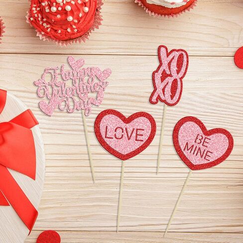 Gyufise 24Pcs Happy Galentine's Day Cupcake Toppers Black Glitter Till Death Do Us Part Cupcake Picks Valentine's Day Theme Birthday Party Cake Decorations Supplies in Saudi Arabia