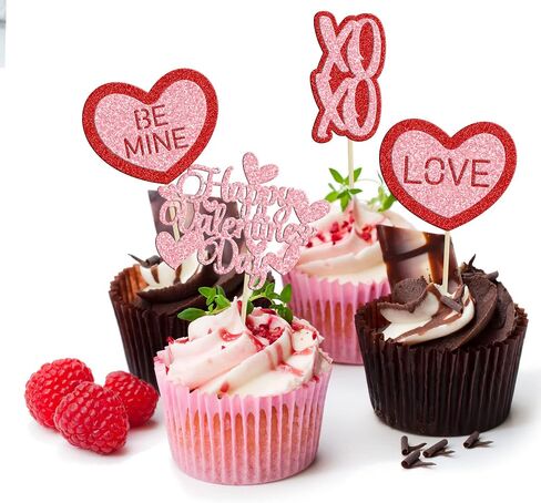 Gyufise 24Pcs Happy Galentine's Day Cupcake Toppers Black Glitter Till Death Do Us Part Cupcake Picks Valentine's Day Theme Birthday Party Cake Decorations Supplies in Saudi Arabia