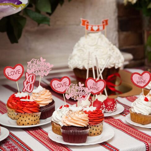 Gyufise 24Pcs Happy Galentine's Day Cupcake Toppers Black Glitter Till Death Do Us Part Cupcake Picks Valentine's Day Theme Birthday Party Cake Decorations Supplies in Saudi Arabia