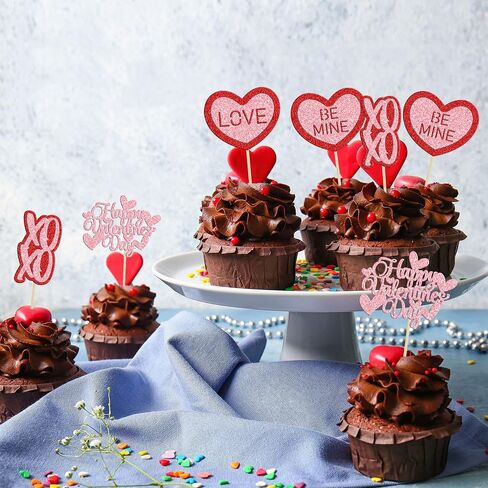 Gyufise 24Pcs Happy Galentine's Day Cupcake Toppers Black Glitter Till Death Do Us Part Cupcake Picks Valentine's Day Theme Birthday Party Cake Decorations Supplies in Saudi Arabia