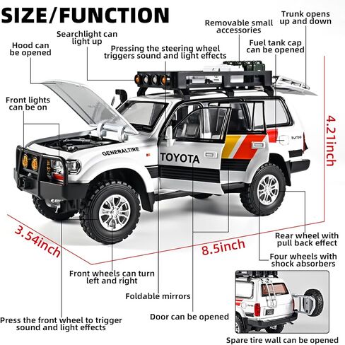 سيارات للأولاد 1/24 DIECAST CAR LAND CRUISER LC80 ، وسحب السيارات مع الخفيفة والصوت ، والمعادن المصبوبة للمعادن طراز سيارات قابلة للتحصيل ، والسيارات للأطفال الذين تتراوح أعمارهم بين 4-8 （أبيض） in Kuwait