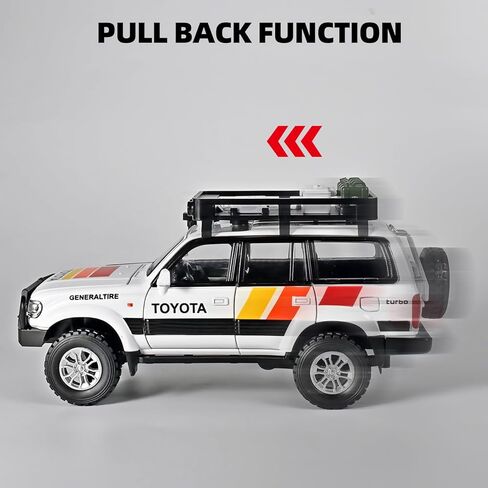 سيارات للأولاد 1/24 DIECAST CAR LAND CRUISER LC80 ، وسحب السيارات مع الخفيفة والصوت ، والمعادن المصبوبة للمعادن طراز سيارات قابلة للتحصيل ، والسيارات للأطفال الذين تتراوح أعمارهم بين 4-8 （أبيض） in Kuwait