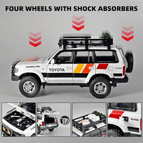 سيارات للأولاد 1/24 DIECAST CAR LAND CRUISER LC80 ، وسحب السيارات مع الخفيفة والصوت ، والمعادن المصبوبة للمعادن طراز سيارات قابلة للتحصيل ، والسيارات للأطفال الذين تتراوح أعمارهم بين 4-8 （أبيض） in Kuwait