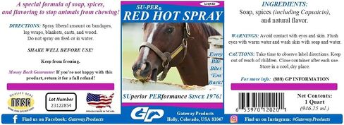 SU-PER Red Hot Chewing Deterrent for Horses, Quart with Sprayer Liquid in Saudi Arabia