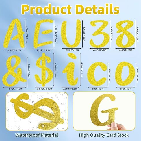 273 Pcs 4 Inch Glitter Bulletin Board Letters Set - Poster Board Letter Cutouts with Alphabet, Symbols, Numbers, Storage Bag - Classroom Decor, DIY Projects, Teacher Supplies, Office (Golden) in Kuwait