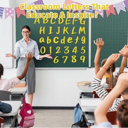 273 Pcs 4 Inch Glitter Bulletin Board Letters Set - Poster Board Letter Cutouts with Alphabet, Symbols, Numbers, Storage Bag - Classroom Decor, DIY Projects, Teacher Supplies, Office (Golden) in Kuwait