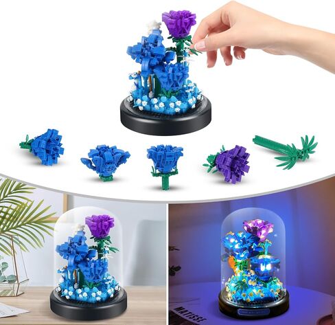 مجموعة باقة باقة الفراشة مع مجموعة LED سلسلة ضوء ، مجموعة النباتات الزهرة الفراشة ، 530 PCS Mini Bricks لبنات لبنات للأطفال ، البالغين ، هدية لعيد الأم ، عيد الميلاد in Saudi Arabia