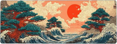 Mouse Pad Japanese Sea Wave Pattern, Large Desk Mat, XXL Gaming Keyboard Mat, Non-Slip Rubber Base, Big Extended Desk Protector for Home Office, 31.5x12 inch in Kuwait