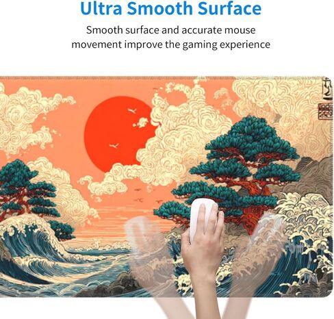 Mouse Pad Japanese Sea Wave Pattern, Large Desk Mat, XXL Gaming Keyboard Mat, Non-Slip Rubber Base, Big Extended Desk Protector for Home Office, 31.5x12 inch in Kuwait
