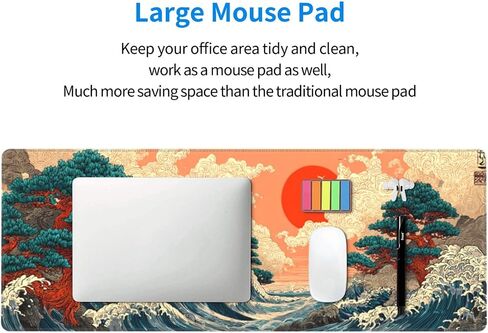 Mouse Pad Japanese Sea Wave Pattern, Large Desk Mat, XXL Gaming Keyboard Mat, Non-Slip Rubber Base, Big Extended Desk Protector for Home Office, 31.5x12 inch in Kuwait